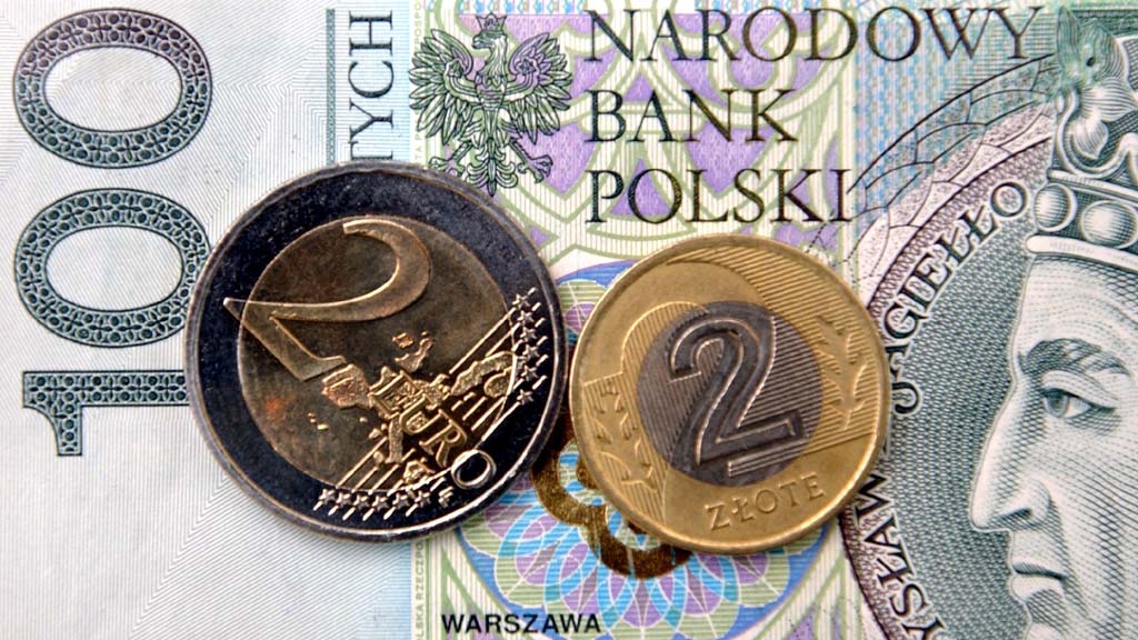 Zloty-Banknote mit Euro-Münze | dpa