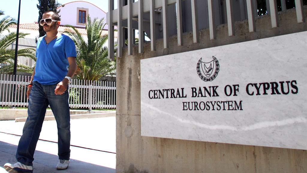 Schild der Zentralbank von Zypern