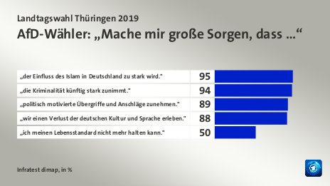 AfD-Wähler: „Mache mir große Sorgen, dass …“, in %: „der Einfluss des Islam in Deutschland zu stark wird.