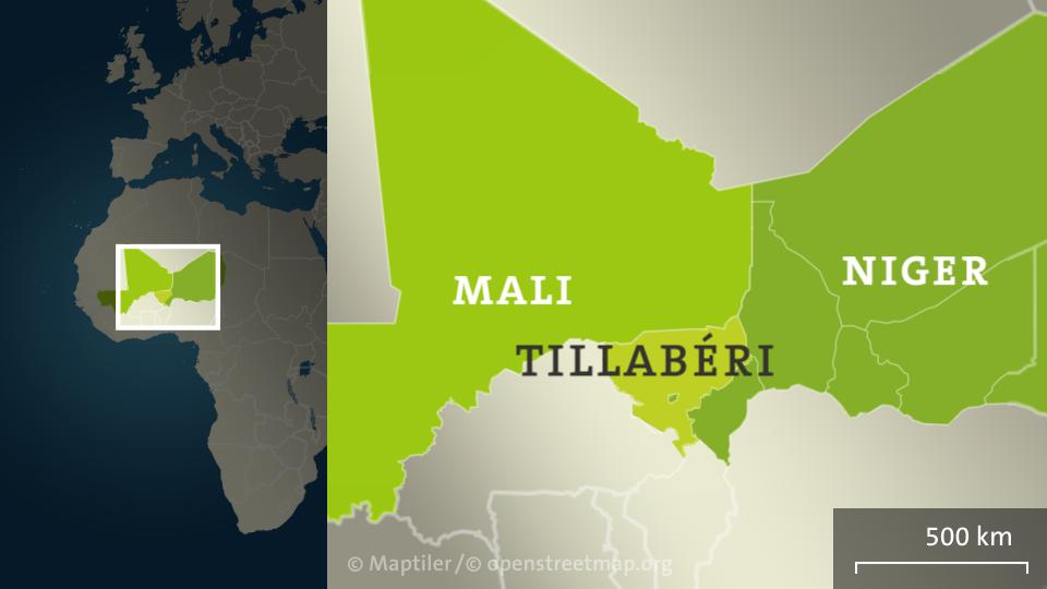Die Karte zeigt Mali und Niger mit Tillabéri. | null