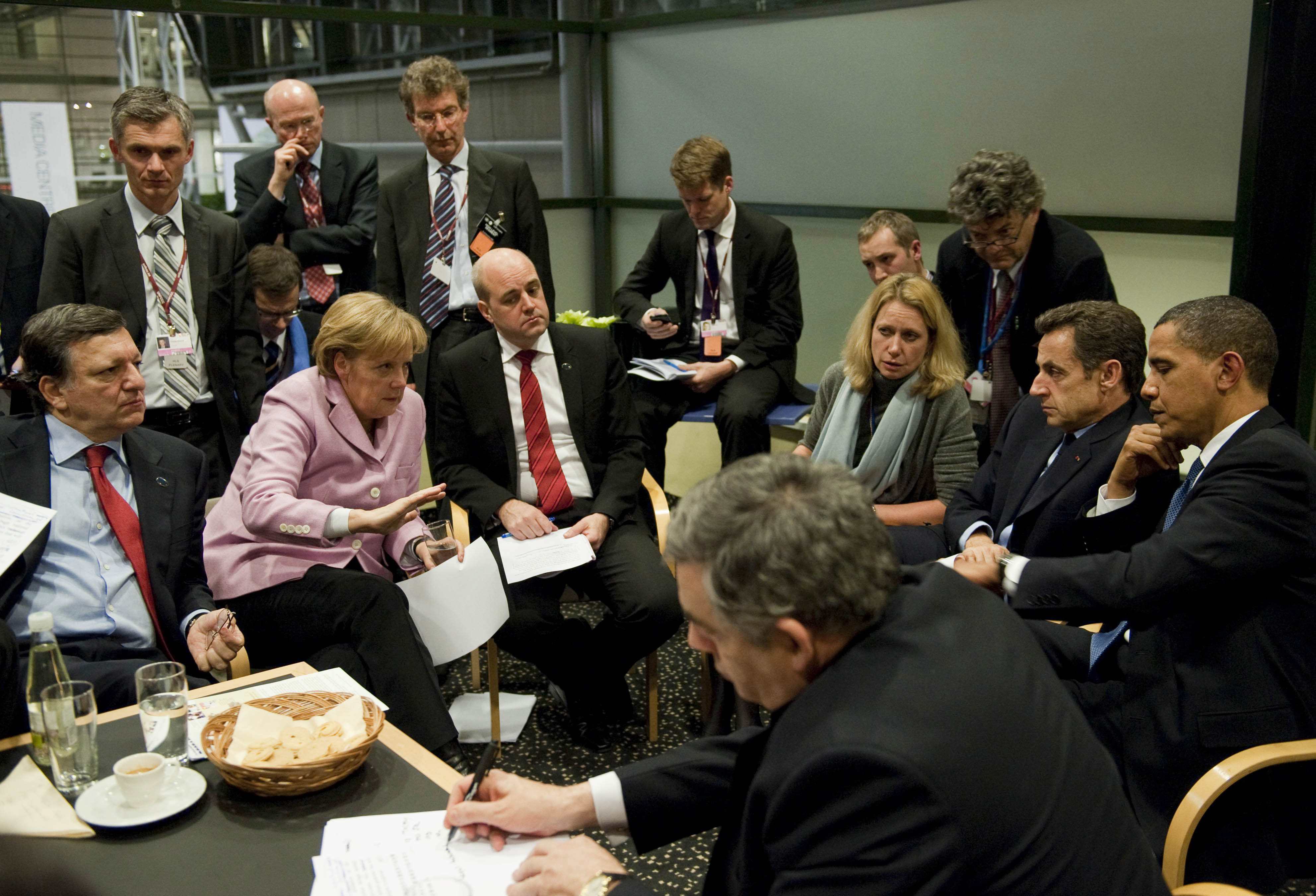 Barroso, Merkel, Reinfeldt, Sarkozy, Obama und Brown in Kopenhagen