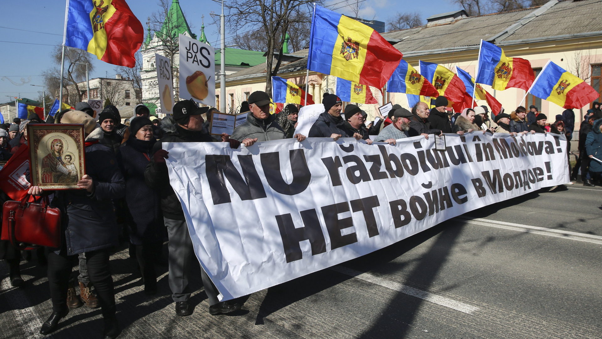 Anhänger der Shor-Partei demonstrieren in Moldaus Hauptstadt Chisinau | AP