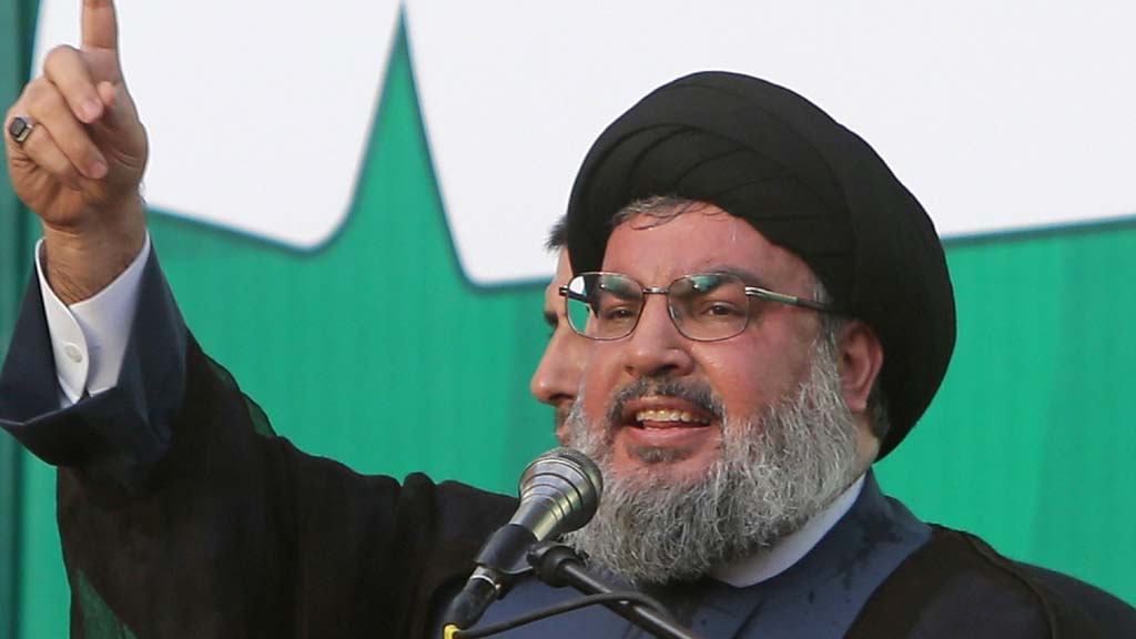 Hisbollah-Chef Hassan Nasrallah bei der Kundgebung in Beirut | AFP