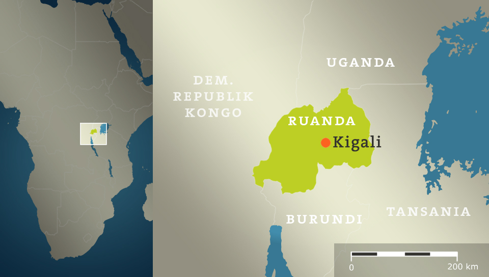 Karte: Ruanda mit der Hauptstadt Kigali 
